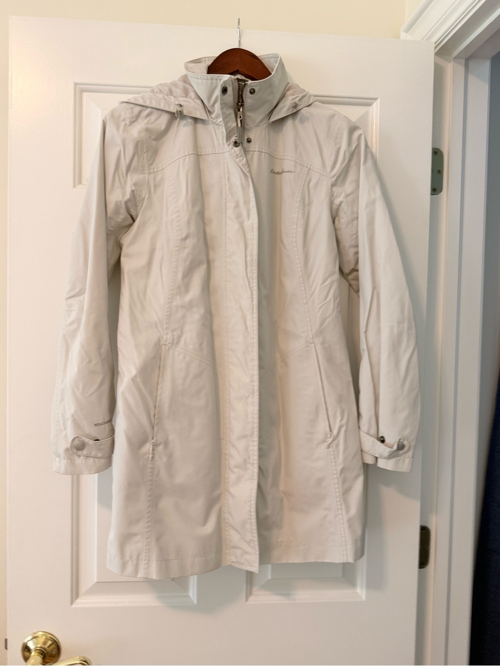 Eddie Bauer Women's Light Cream Hooded Trench Coat